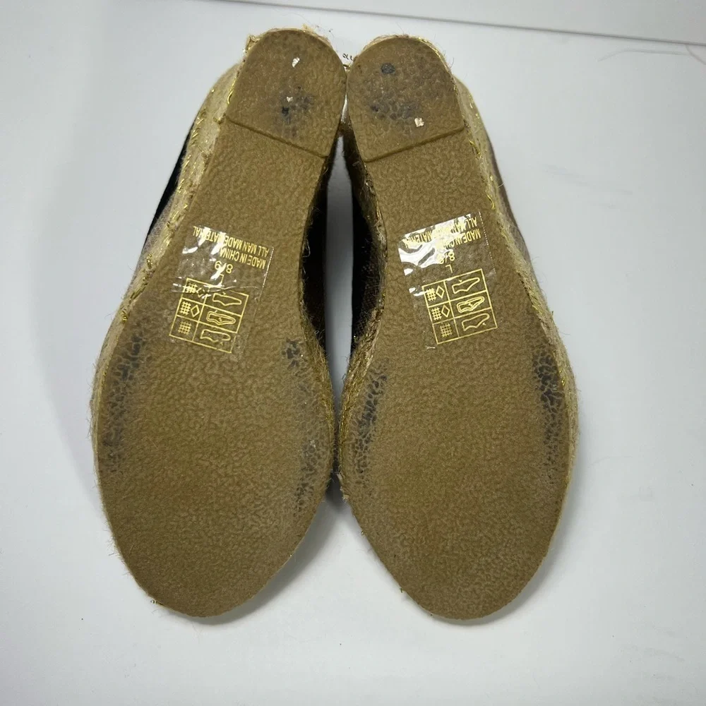 Rue21 ETC Brown Beige Stripe Jute Platform Peep Toe Wedge Womens size 8 9 Large